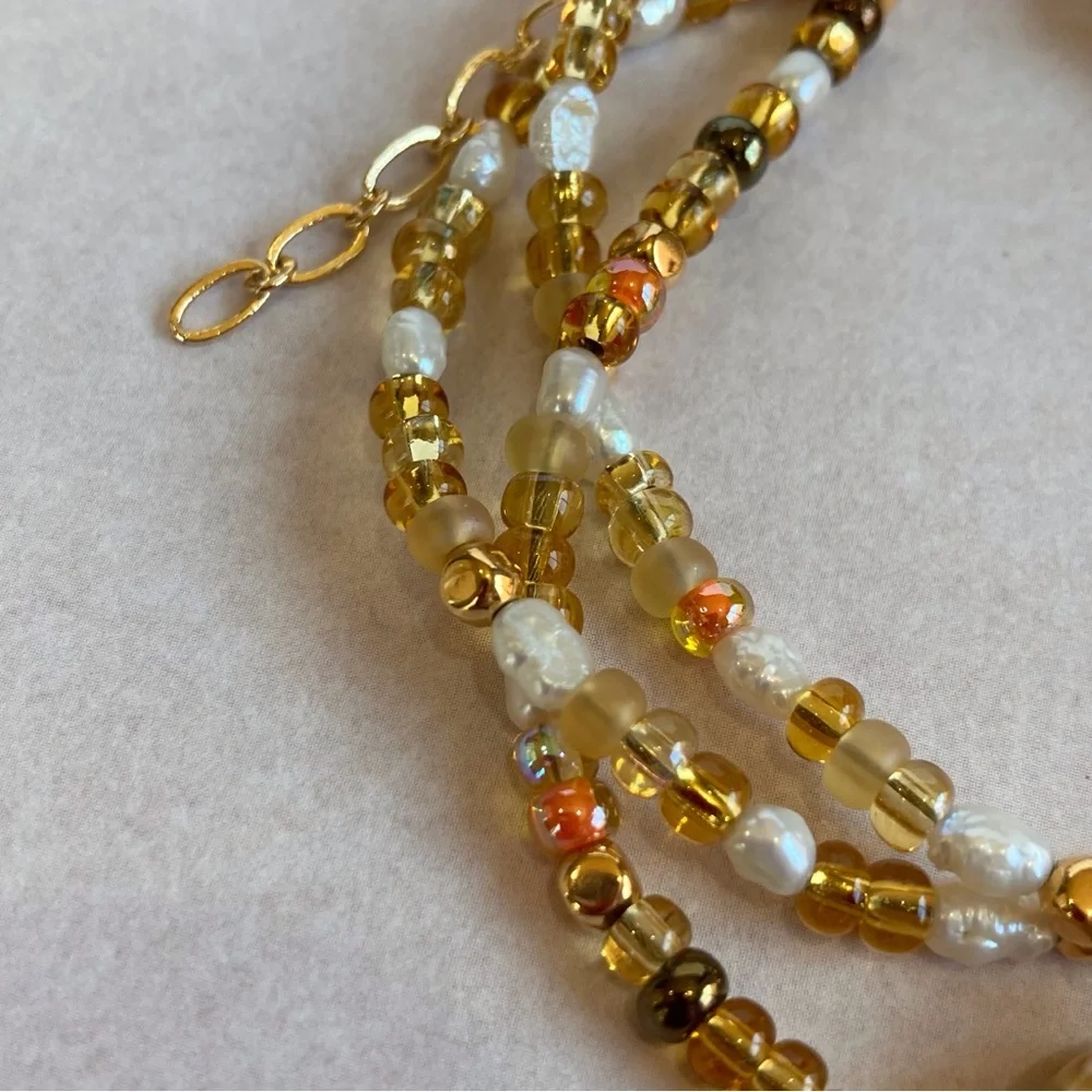 HAND CRAFTED Chocolate Crackle Agate Multi Strand Beaded Bracelet 7.5